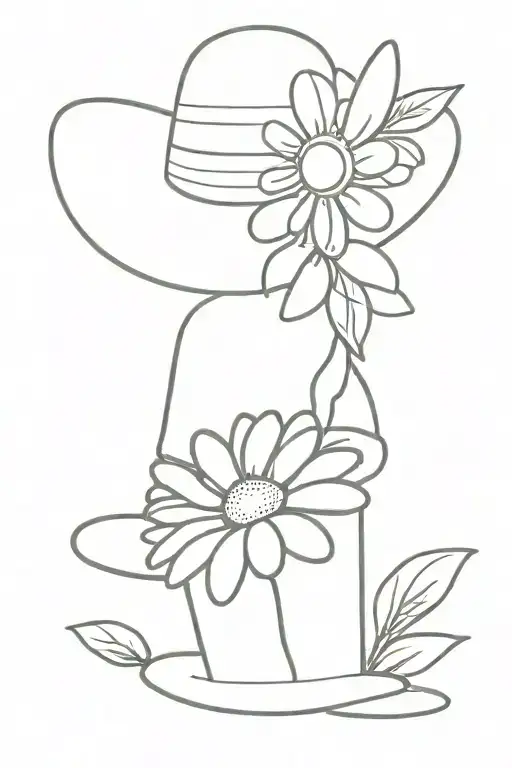 Simple Line Daisey With Sun Hat