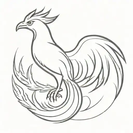 A Simple Outline Of A Phoenix With Fiery Wings Spread Wide