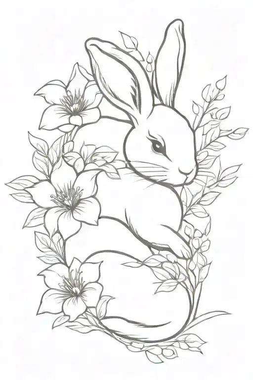 Sleeping Little Rabbit In Flowers