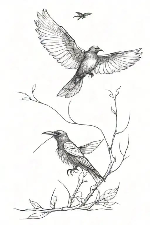 Crow And Dragonfly Flying