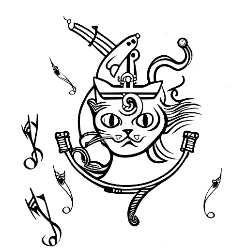 A Fierce Pirate Cat Sailing On A Music Note Sea