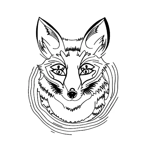 A Minimalist Tattoo Of A Lake Reflecting The Image Of A Fox And A Sunflower