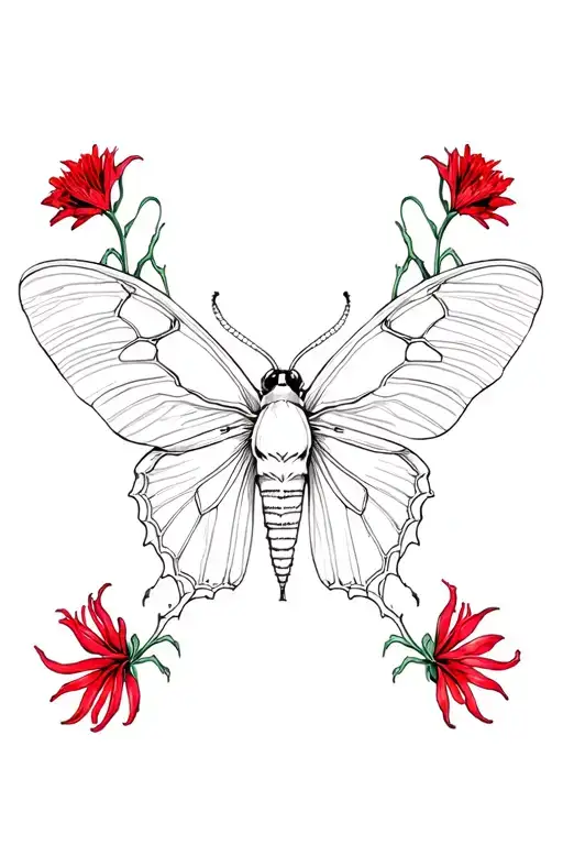 Death Moth With Red Spider Lily Flowers