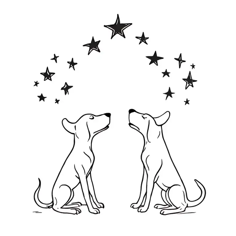 2 Dogs Playing In Stars Forming The Shape