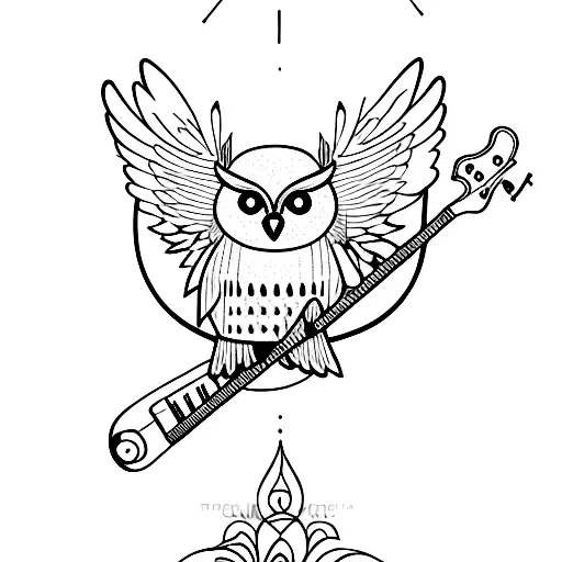 An Owl Perched On A Guitar Neck With A Moonlit Sea In The Background