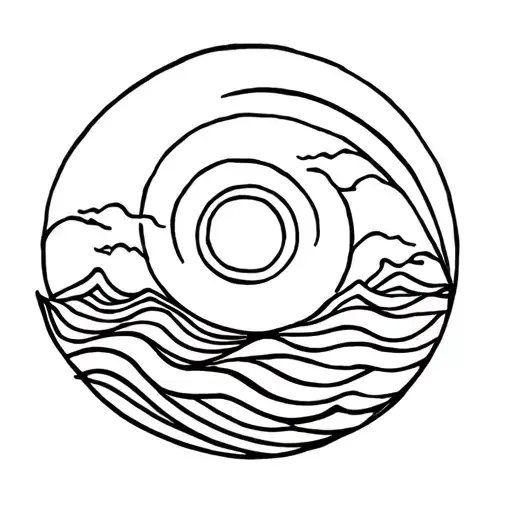 Spiral Sun Over The Spiral Ocean With Waves