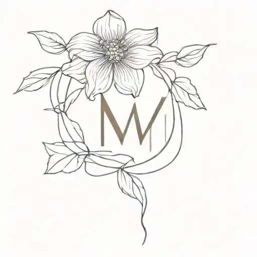 Fine Line Flower And Letter M