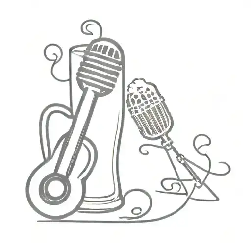 Create A Line Drawing Combining A Microphone With Musical Notes Around It And A Beer Glass Toast