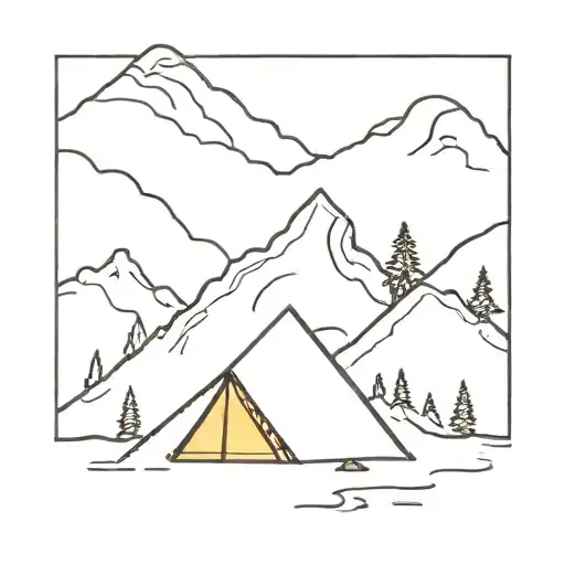 Mountain With A Tent And Fire In Front Of It