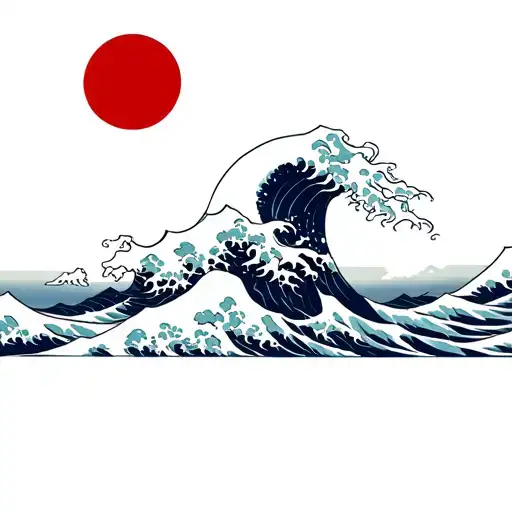 Great Wave Of Kanagawa With Red Sun And Toori Gate