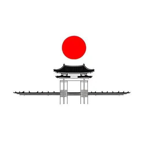 Train Toori Gate And Red Sun Rising