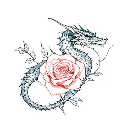 Dragon Et Rose Intertwined