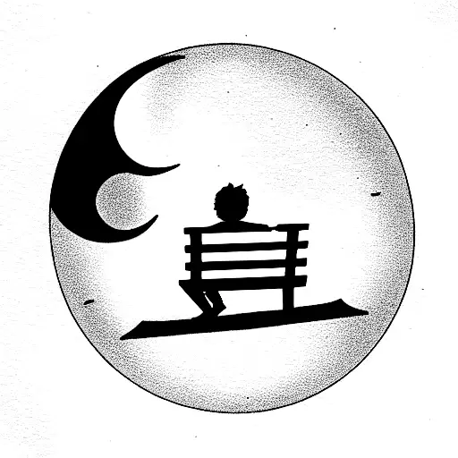 Teddy Sitting Alone On A Bench Watching The Moon