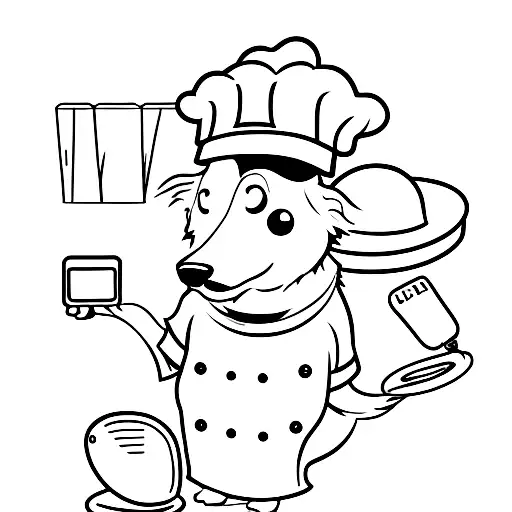 A Minimalist Tattoo Of A Cute Dog Wearing A Chef's Hat And Holding A Video Game Controller