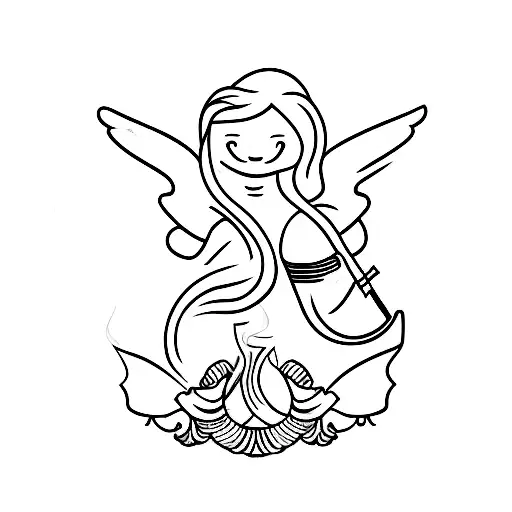 A Minimalist Tattoo Of An Angel Smoking A Cigarette