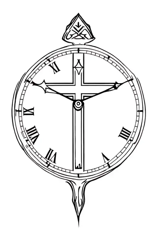 Christian Cross And Clock