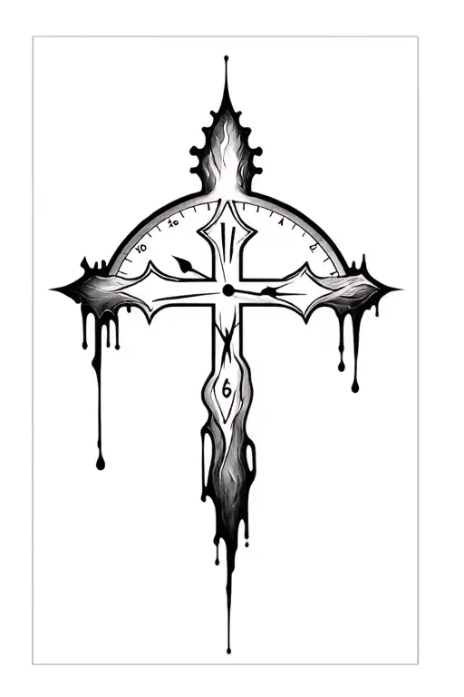Christian Cross And Clock Melting