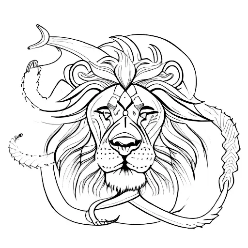 A Sketch-style Illustration Of A Lion And A Scorpion Intertwined