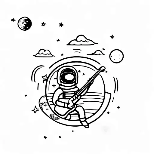 An Astronaut Sitting On The Crescent Moon And Playing Guitar