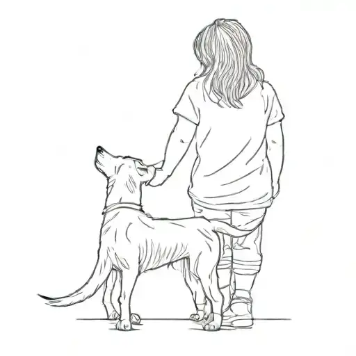 Dog With Little Girl From Behind