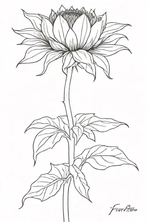 Sunflower With Stem Going Down The Spine And The Flower Leaning Over The Top Right Of Back