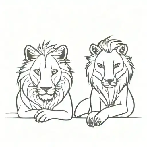 Lion And Fox Sitting Next To Each Other