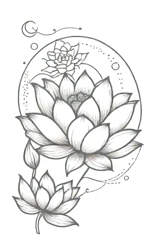 Moon And Lotus Flowers