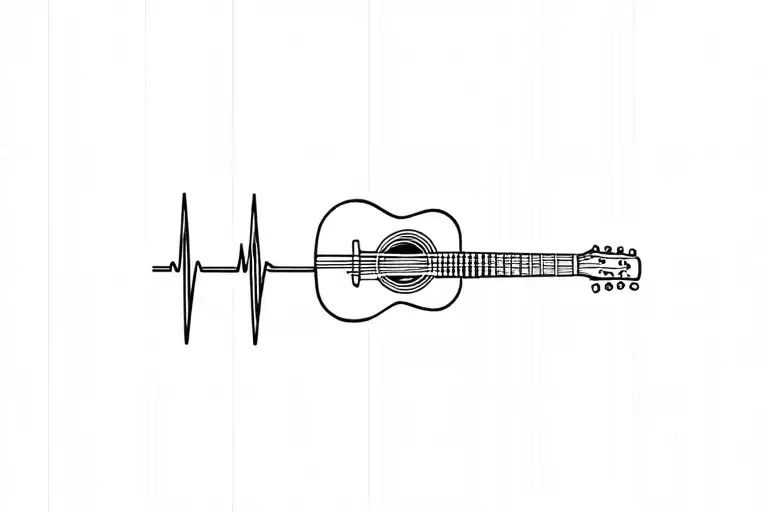 Acoustic Guitar With The Heartbeat Line Through It