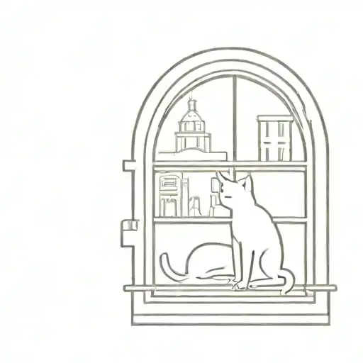 A Minimalist Tattoo Of A Building With A Cat Silhouette In The Window