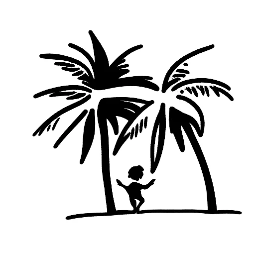 Small Kid Feeling Depressed Under Coconut Tree In A Beach