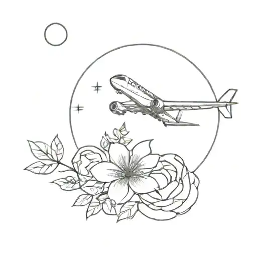 Airplane And Moon With Flowers