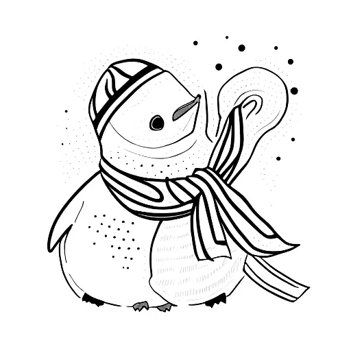 A Minimalist Tattoo Of A Penguin Wearing A Scarf And Mittens