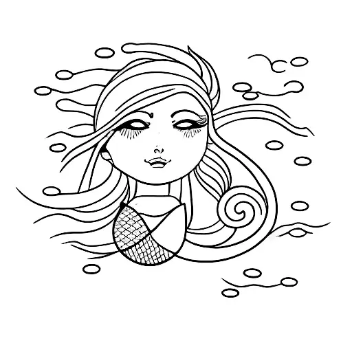 A Simple Outline Of A Mermaid Gazing At A Full Moon