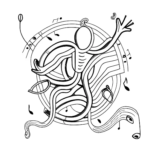 A Minimalist Tattoo Of A Disabled Swimmer Surrounded By Music Notes