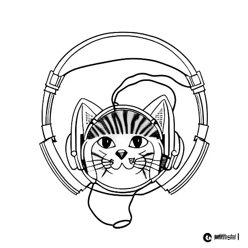 A Minimalist Tattoo Of A Cat Wearing Headphones And Listening To Music