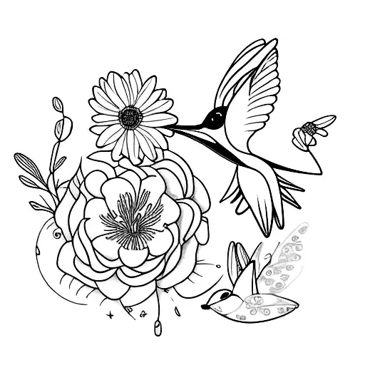 Insulin Vial With Flowers In It And Hummingbird Drinking From Them