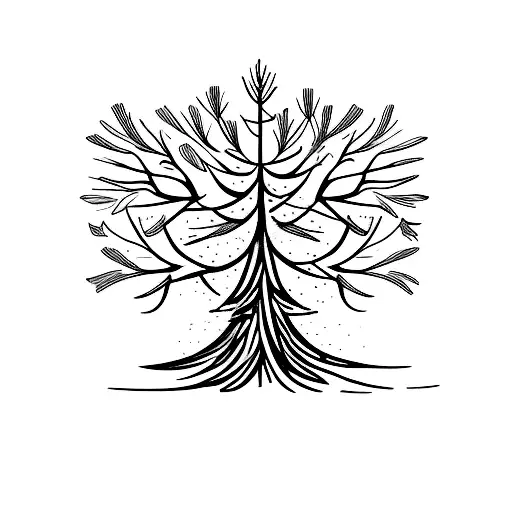 A Minimalist Tattoo Of A Fir Tree Surrounded By Birds