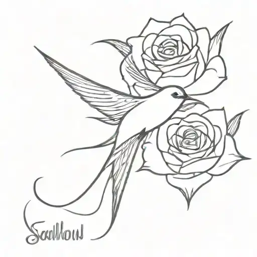 Swallow Flying With Rose In Its Beak And Father Written Underneath