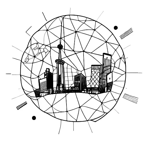 A Sketch Of A Gothenburg Cityscape With A Football Field In The Foreground