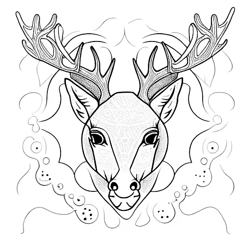 Create A Dotwork Tattoo Of An Elk And A Hummingbird With A Celestial Background