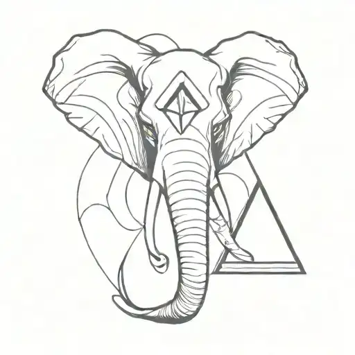 Elephant Head And Peacock Feather With A Triangle