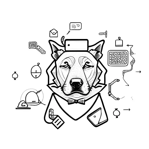 A Minimalist Tattoo Of A Web Developer Coding With A Dog By Their Side