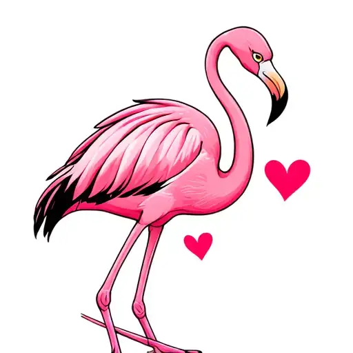 Flamingo With Two Hearts Beside It