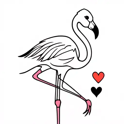 Black Flamingo With Two Hearts Beside It