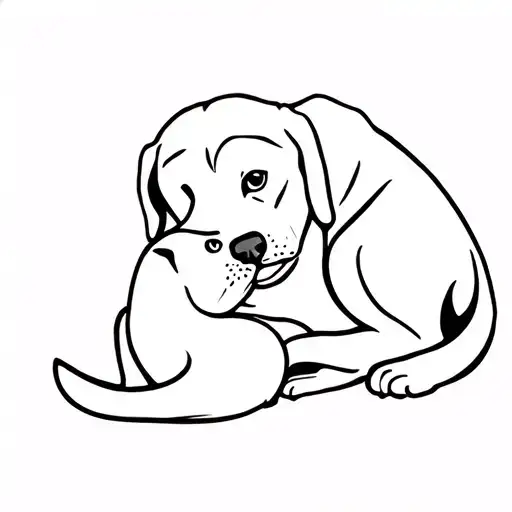 Labrador Retriever Dog Playing With Cat