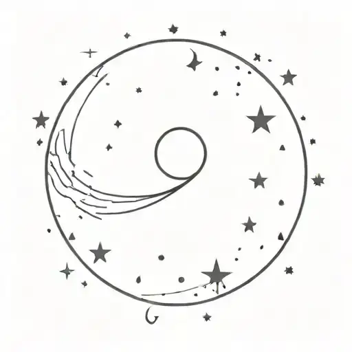 A Single Moon With Different Small And Large Stars All Around It