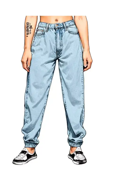 Woman Wearing Baggy Jeans A Little Bit Lower That Waist