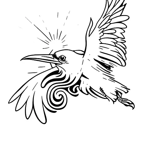 Blue Small Raven Outline With Hogwarts Background