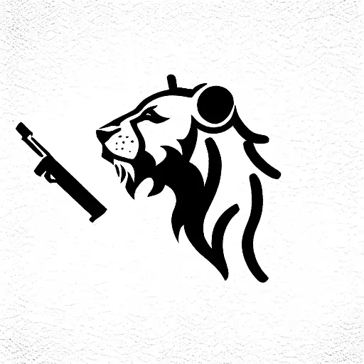 Sea With Sand Beach Lion On It And A Gun