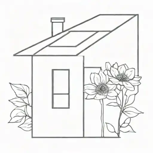 House With Flower Very Simple And Fine Line